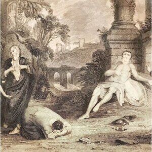 1853 Lord Giveth Taketh Away Rare Engraving Victorian Bible Art Antique DWNN23